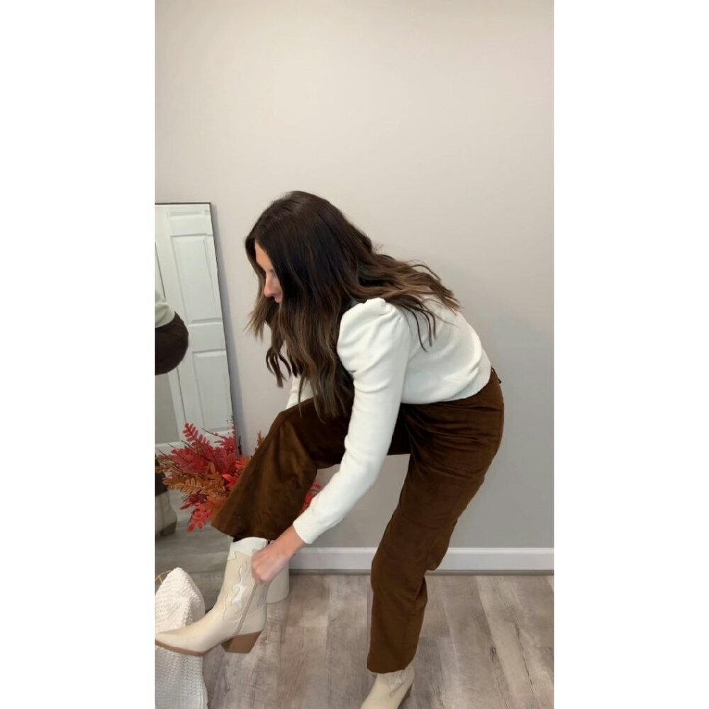 Women's Straight Leg Corduroy Pants with Elastic Waist and Pockets - Picture 6 of 8